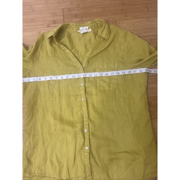 C&C CALIFORNIA 100% Linen Chartreuse Shirt Effortless Casual Minimalist Sz L - Picture 5 of 5